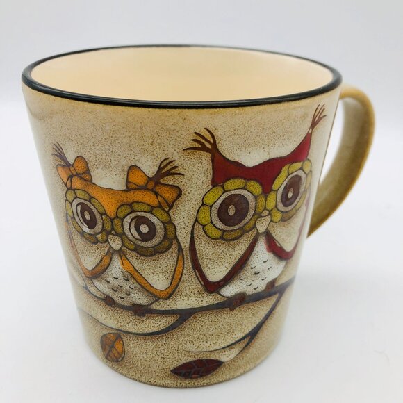2 Owls on a Limb Mug With Handle Ceramic Oversized Coffee Cup 12 oz Retro Design - Picture 2 of 11